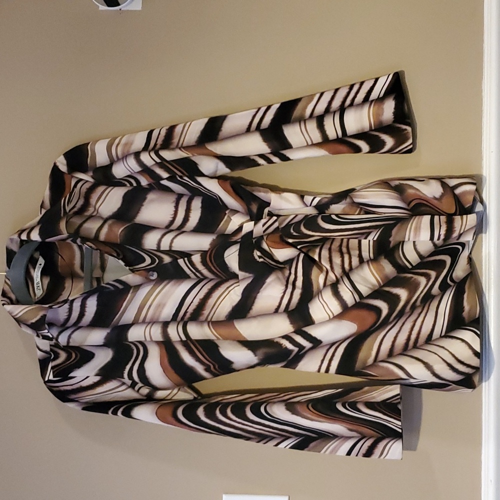 Zara Swirl Brown Black Top Size XS